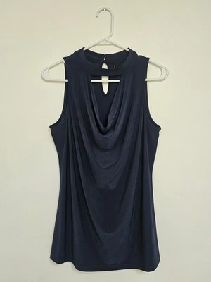 Camiseta sin mangas New Directions para mujer L azul capucha cuello blusa elástica sin mangas Foto 1 de 4