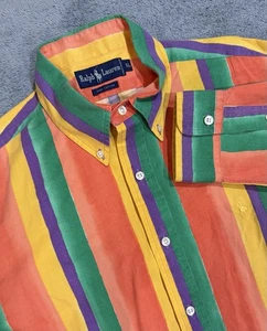 VTG 80s Polo Ralph Lauren XL Multicolored Striped Button Down Shirt Golden Pony - Picture 1 of 11