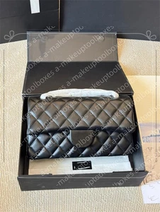 Echtleder Rautengitter gesteppt mit Kette Schulter Doppelklappe Tasche B17 - Bild 1 von 12