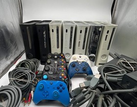 Lot of 7 Broken Microsoft Xbox 360 Consoles Parts Repair 7 Controllers Power Cab