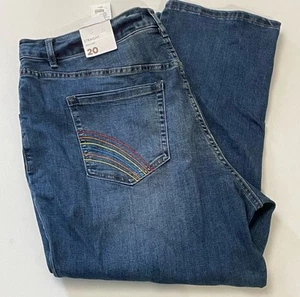 NWT Sz 20 Lane Bryant Pride Pocket Rainbow Embroidered High Rise Straight Jeans - Picture 1 of 6
