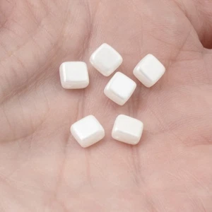 50 White Airy Pearl Tile Mini Beads, 5mm Square 2-Hole Czech Glass Beads - Picture 1 of 6