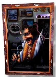 Vintage RIESIGES Elvis Presley Aloha Hawaii Schwarz Samt Gemälde Signiert Gerahmt... - Bild 1 von 7