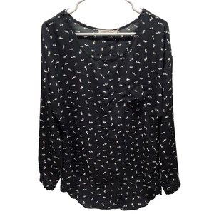 Liberty Love Bluse Damen klein schwarz weiß durchgehender Rücken Knopfleiste Langarm Oberteil - Bild 1 von 17