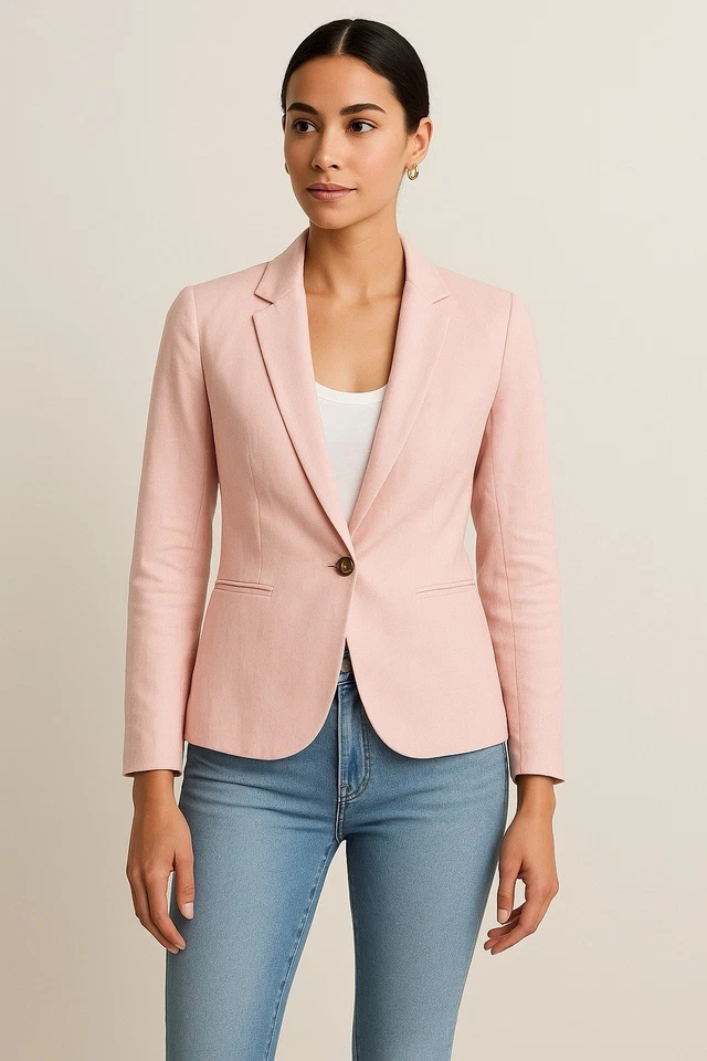 Blazer J.Crew de lino con un solo botón rosa suave rubor talla 0 Foto 1 de 4