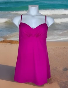Costume da bagno donna Lands' End rosa tinta unita taglia 10 modesto drappeggiato pancia nascosta - Foto 1 di 11