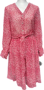 Kate and Lily Petite rot & weiß Blumen Chiffon Kleid Größe 6P durchsichtig gefüttert unten - Bild 1 von 12
