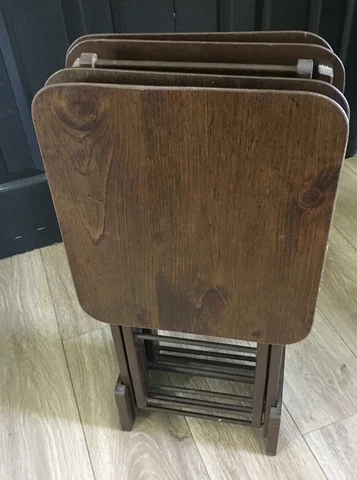MCM Set 4 Vintage ARTEX Folding TV Tray Snack Serving Tables w/ Stand Cover