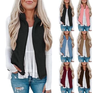Womens Fuzzy Sherpa Fleece Jacket Vest Cozy Sleeveless Zip Waistcoat Outerwear❄️ - Picture 1 of 33
