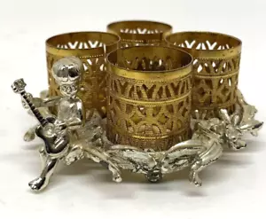 Vintage Sam Fink Lipstick Holder Gold Tone Metal Filigree Cherub Guitar 3.517oz - Picture 1 of 11