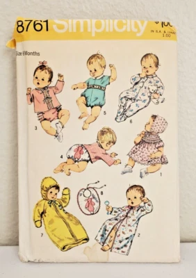Vintage 1970s Simplicity Pattern 8761 Babies Layette 6M Dress Gown Suit Pajamas+ - Image 1 of 2