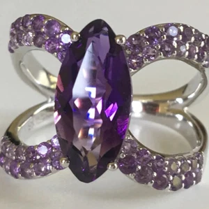 Marquise & Pave' Amethyst Sterling Silver Ring 3.00 cttw Size 8 - Picture 1 of 11