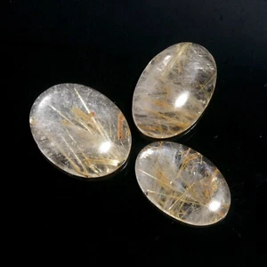 100% Natural Rutilated Mix Shape Quartz Loose Stone Cabochon 3 Pieces Lot 60 Ct - Picture 1 of 3