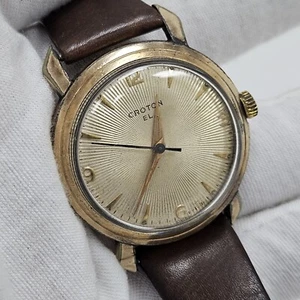 Vintage Croton EL Men's Wristwatch Gold Filled Rare Works 34mm Starburst Dial - Picture 1 of 9