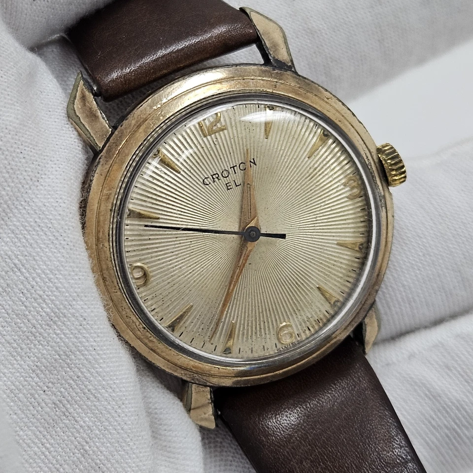Reloj Pulsera Croton EL De Colección Para Hombre Relleno de Oro Raro Funciona 34mm Esfera Starburst Foto 1 de 4