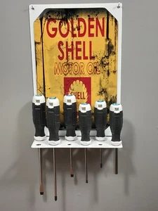 Custom made 16ga steel powder coated Shell Oil screwdriver holder. USA. - Picture 1 of 5