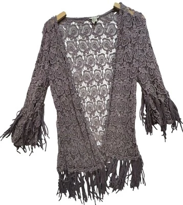 Cárdigan kimono con flecos tejido abierto Gimmicks By BKE para mujer talla S malva Foto 1 de 4