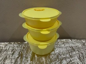 Neu Tupperware 3er Set Crystalwave Heizbare Schüsseln 4-6-8 Tassen in gelber Farbe - Bild 1 von 7