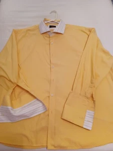 Steven Land Long Sleeve French Cuff Yellow Button Up Dress Shirt 19 34/35 - Picture 1 of 6