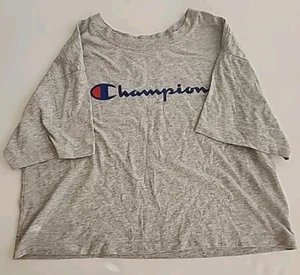 Camiseta corta Champion gris para mujer talla mediana con logotipo cuello redondo - Imagen 1 de 6