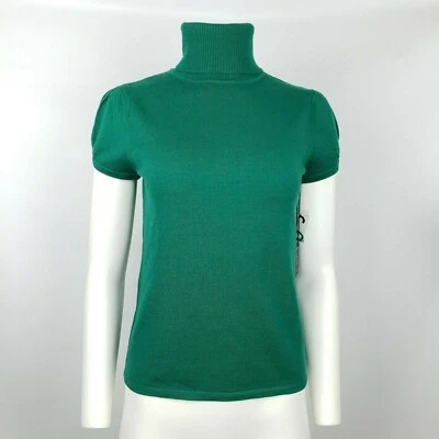 New Mercer & Madison Green Merino Wool Sweater Jumper S Turtleneck Short Sleeve - Image 1 of 4