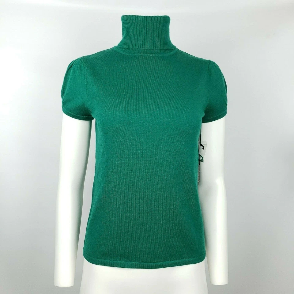 New Mercer & Madison Green Merino Wool Sweater Jumper S Turtleneck Short Sleeve - Image 1 of 4