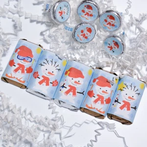 54 Christmas Hershey's Mini Wrappers, Snowman Candy Stickers - Picture 1 of 1