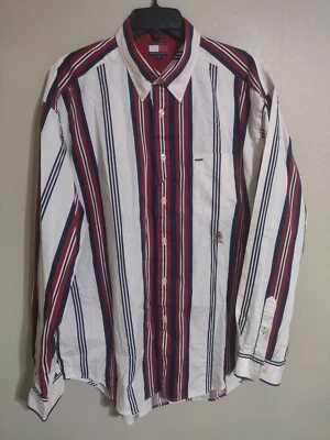 Camisa informal vintage Tommy Hilfiger a rayas multicolores con botones - XL para hombre Foto 1 de 4