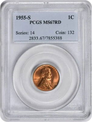 1955-S Lincoln Cent MS67RD PCGS - Image 1 of 2
