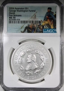 2024 George Washington Funeral Medal Silver Dollar NGC MS70 First Releases - Picture 1 of 2