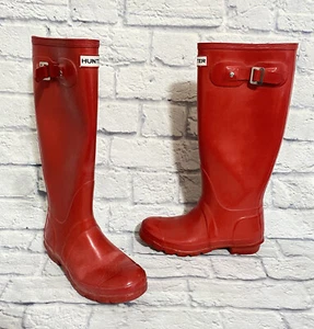 Hunter Women’s Original Tall Rain Boots W23616 Bright Red Gloss Size 6 Rare - Picture 1 of 11