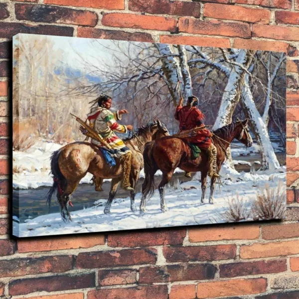 18"X24"Indians Hunting Stories,Oil Painting Canvas Prints Decor Unframed