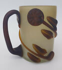 Hand Blown Art Glass Mug 5" Frosted Brown Lotus Water Lilly Studio