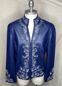 St. John Collection Lederjacke mit 3/4 Reißverschluss marineblau Gr. 10 - Bild 1 von 12