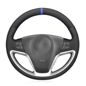 Black Suede Blue Marker Steering Wheel Cover for Opel Antara Saturn Vue Vauxhall - Picture 1 of 15