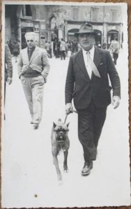 Boxer Dog, Ferrara, Italy 1946 Realphoto Postcard, Man Walking Dog in City - Picture 1 of 1