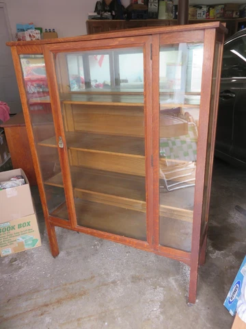 Antique Large J. K. Rishel 1920s Tiger Oak China Cabinet Closet LOOK Cover