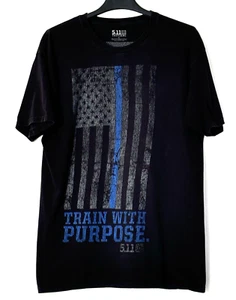 5.11 TACTICAL T-Shirt schwarz blau Linie Flagge Zug mit Zweck - Größe Large - Bild 1 von 4