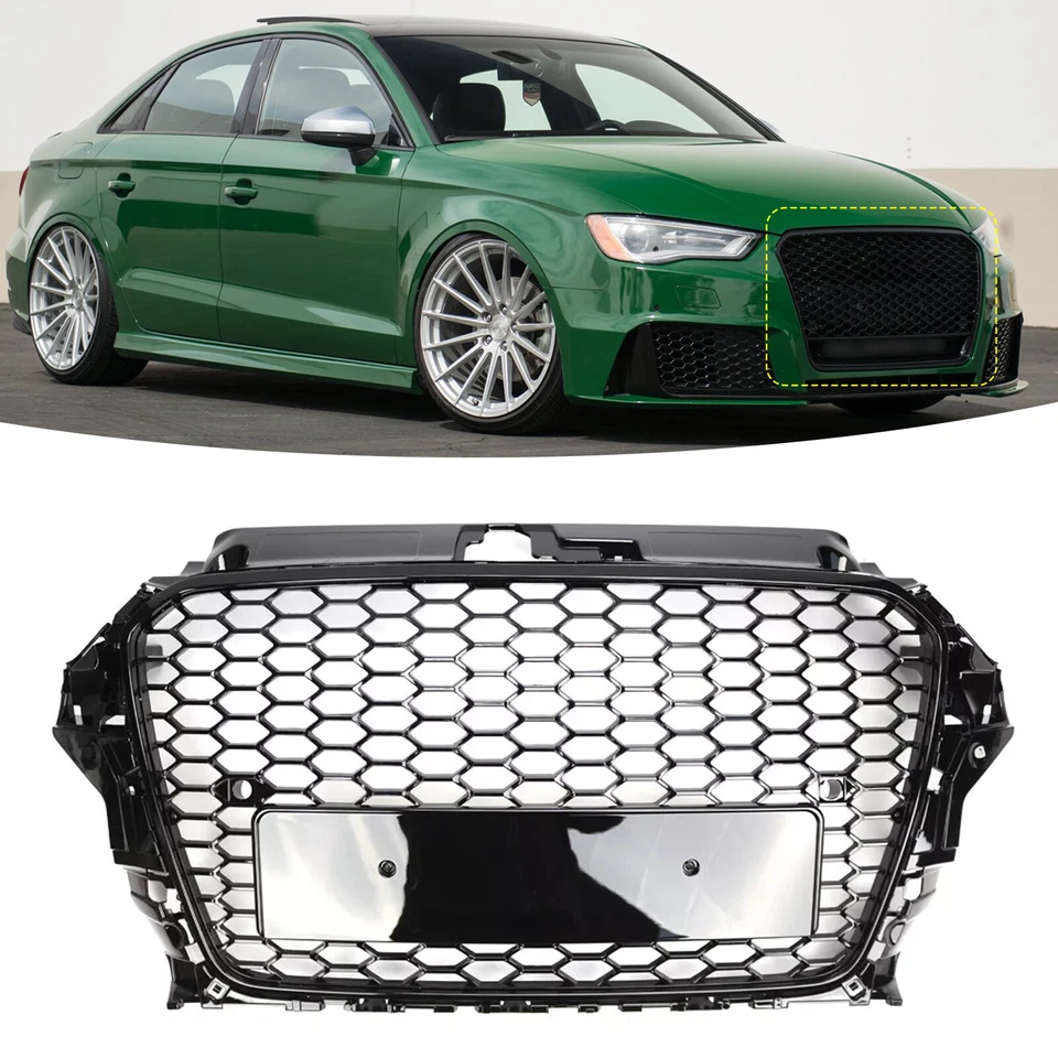 Parrilla delantera deportiva estilo Honycomb RS3 para Audi A3 S3 2013-2016 negro brillante Foto 1 de 4