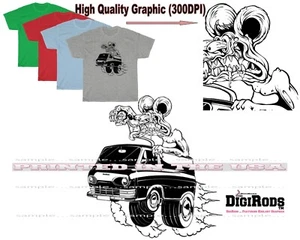 Rat Rod Racer American Vintage Van Graphic Cartoon Car DigiRods T Shirt 4 Colors - Picture 1 of 6