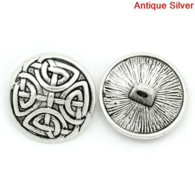 10 Round Antique Silver Tone Metal Shank Button with Celtic Knot Design 17mm - Image 1 of 2