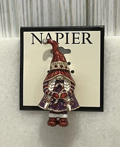 Broche Napier Rojo Púrpura Blanco Esmalte Tono Dorado Monumento - Imagen 1 de 4