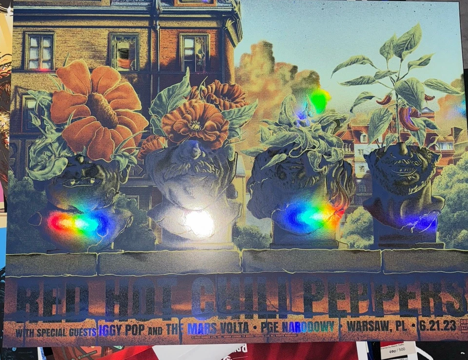 Red Hot Chili Peppers FOIL Poster Warsaw Poland Iggy Pop Bailey Race Mars Volta - Image 1 of 4