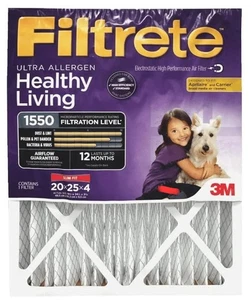 Filtro de aire para horno de CA Filtrete 20x25x4 (SlimFit), MPR 1550 DP Merv 12 | Paquete de 2 - Imagen 1 de 2
