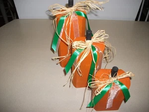 Lot of 3 Wooden Distressed Look Fall Decor Pumpkins - Picture 1 of 5