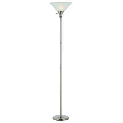 71" Nickel Torchiere Floor Lamp With Clear Frosted Glass Dome Shade - Image 1 of 4