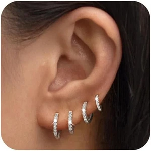 Set 4 paia orecchini a cerchio piccoli in argento da donna, argento sterling piccolo leggero - Foto 1 di 2