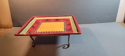 VTG TableTops Gallery Rumba Hand Crafted & Painted 10" Square Tray & Stand Fine - Image 1 of 4