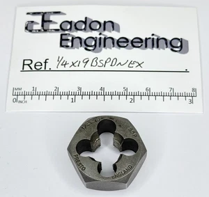 Tuerca de troquel 1/4" x 19TPI BSP (British Standard Pipe), HSS. Por Presto. AF 1-1/8". - Imagen 1 de 4