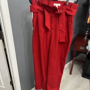 H&M Tapered Trousers Pants With Pockets Red Belt Women's Size 8 - Picture 1 of 6